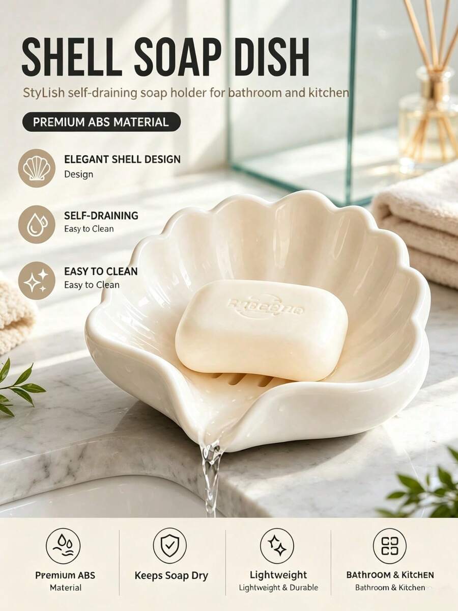 1/2pcs Nordic Style Shell Shaped Soap Dish, Multifunctional Makeup & Jewelry Storage Tray, White Desktop Decor, Non-Slip Soap Holder, Vanity Countertop Organizer, Minimalist Home Goods, Bathroom Essentials Bathroom Essentials,Room Decor,Fall Decor