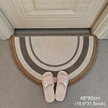 Brown Color Block Semi Circle Door Mat With Tassels, Linen Soft Non Slip Washable Foldable Bathroom Entrance Balcony Rug, Fall Winter Home Decor, Pet Friendly, 80cm 90cm - Coffee Brown - View 2