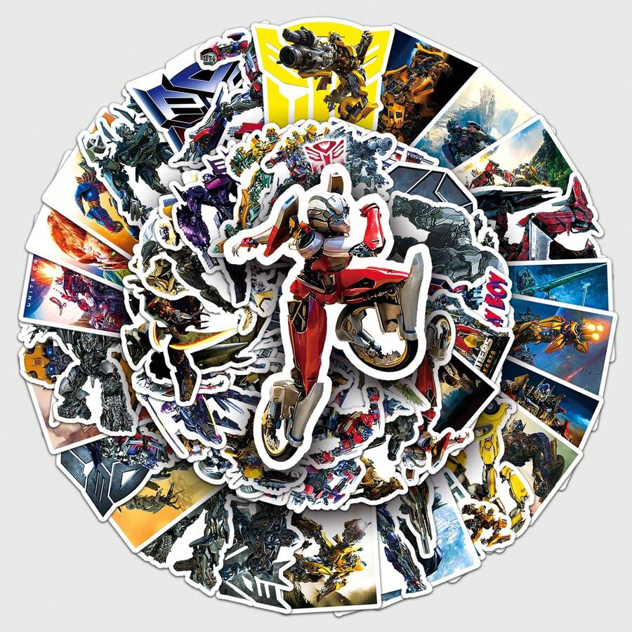Hasbro 50pcs Cartoon Transformers Sticker Set, Suitable For Notebooks, Phone Cases, Water Bottles, Stationery Decoration, Also As Back To School Gifts, Birthday Gifts, DIY Crafts Decoration - Multicolor - View 1