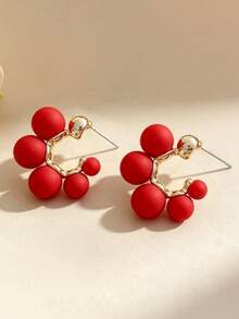 1 Pair Of Fashionable Personalities Faux Pearl Earrings Sweet And Minimalist Style Suitable For Women's Daily Commuting ﻿ ﻿ - Red - View 7