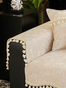 1PC French Pastoral Style Chenille Jacquard Sofa Cushion, Four-Season Universal Non-Slip Irregular Edge Tassel Decorative Seat Pad, Suitable For Sofa Protection & Decoration, Dustproof & Durable, Easy To Maintain, Pet Dirt-Resistant, Machine Washable - Beige - View 5