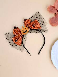 1pc Girls Halloween Pumpkin Spider Web 3D Bow Headband, Cute Atmosphere Party Stage Cosplay Photo Shoot Hair Accessory - Multicolor - View 3