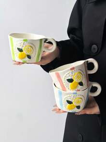 1pc Colorful Striped Lemon Ceramic Coffee Mug, Highly Attractive Classic Striped Design With 3D Lemon Pattern, Cute, Creative, Personalized Breakfast Cup, Tea Cup, Ideal Choice For Coffee - Perfect Birthday And Holiday Gift - Multicolor - View 13