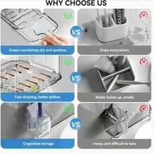 1pc Transparent Toothbrush Holder, Divided Wall-Mounted Storage Rack, Multi-Functional Bathroom Storage Accessory, Creative Drill-Free Bathroom Organizer, Used For Storing Toothbrushes, Combs And Razors, Home Bathroom Decor - Multicolor - View 4