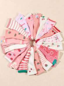 10 Pairs Random Kids Sweet Fruit Embroidered Mid-Calf Leg Warmers, Multiple Strawberry & Cherry Patterns, Fresh Pink & White Colorway, Comfortable Breathable Versatile Casual Sock Set - Multicolor - View 1