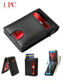 Men's Carbon Fiber RFID Anti-Theft Ultra-Thin Pop-Up Credit Card Holder, Bi-Fold Smart Card Wallet With ID Window And Cash Compartment - Black - View 11