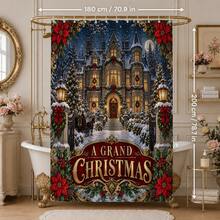 Set Dekorasi Kamar Mandi Natal Motif Kastil dan Pemandangan Salju Multifungsi 1pc/4pcs, Tirai Shower dengan Gratis 12 Kait, Keset Lantai U-Shaped dan Penutup Dudukan Toilet Bulat, Atmosfer Liburan Premium, Cocok untuk Semua Dekorasi Ruangan - Kastil Natal di tengah salju - View 12