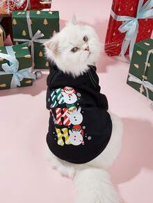 LUCKIE PAW 1pc Christmas Hooded Sweatshirt Dog Clothes With Fashion Glasses Snowman Print, Anti-Flea Physical Protection, Reduces Shedding, Warm & Breathable, Suitable For Small And Large Dogs And Cats, Indoor And Outdoor Use - Black - View 1