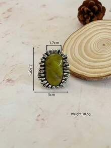 ZAA Green Oval Statement Ring, Vintage Sculptural Jewelry, Bold Cocktail Ring For Women - Resin Stone Ring - View 3