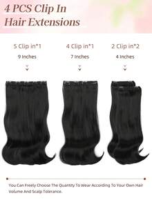Clip-In Hair Extensions, 4pcs 18 Inch Layered Wavy Hair Pieces, Invisible Lace Hair Fringe Natural Soft Synthetic Hair Extensions For Women - Multicolor - View 3