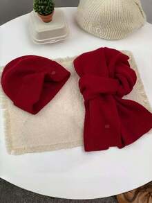 Women's Autumn/Winter Solid Color Knit Hat & Scarf 2pcs Set, Simple Versatile Face-Slimming Warm Beanie Set - Multicolor - View 11