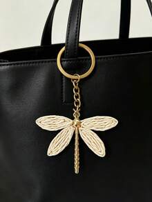 Woven Dragonfly Bag Charm, Soft Beige Keychain, Women's Tote Bag Accessory, Versatile Gift Pendant - Multicolor - View 1