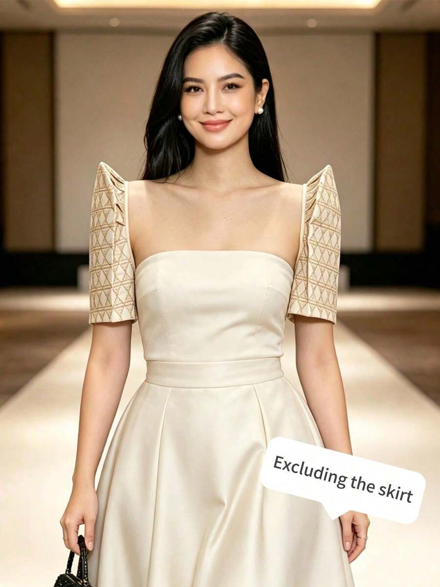 Modern Filipiniana For Women Detachable Butterfly Sleeves For Date, Holiday, Wedding, Vacation - Champagne - View 1