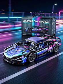 1:14 Scale Technical Racing Car Building Block Set, Cyberpunk Styles Cool Hypercar Model, DIY Assembly Small Particle Bricks Toy, Desktop Display Collectible Gift For Kids Aged 6 And Above And Racing Enthusiasts, As A Collectible Birthday Gift - Multicolor - View 7