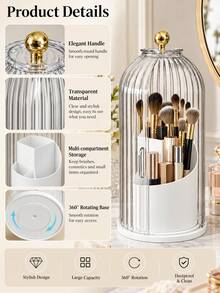 1pc Rotating Makeup Storage Box, Makeup Brush Holder With Transparent Dust Cover, 360° Rotating Base With Multi-Compartment Design, Makeup Tool Storage, Suitable For Makeup Brushes, Lipsticks, Foundations, Eyeliners And Other Makeup Products, Convenient For Taking And Organizing, Cosmetic Storage Saves Desk Space And Keeps Makeup Products Neatly Organized, - Multicolor - View 3
