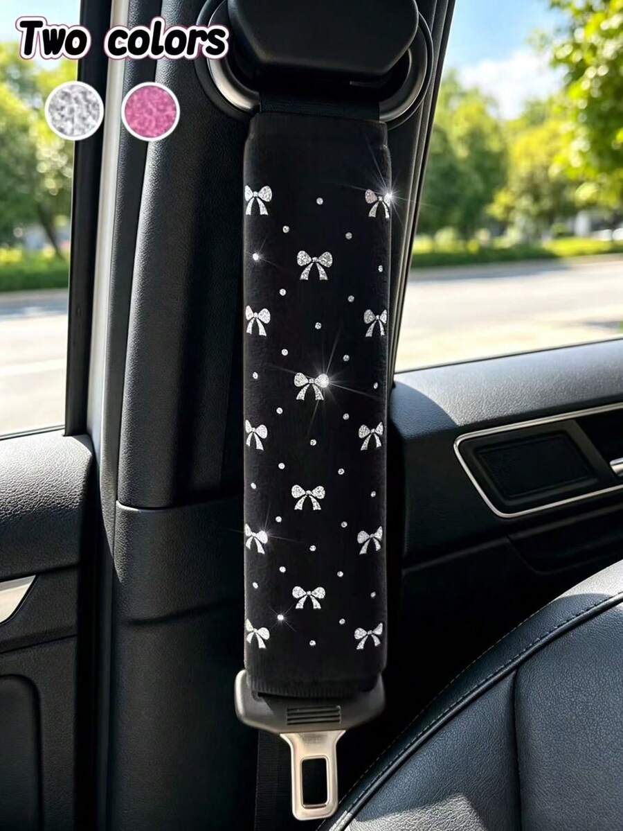 1pc Shiny Small Bowknot New Style Exquisite Soft Fabric Car Shoulder Seat Belt Decor, Anti-Choke Pressure Relief Comfortable, Women's Car Interior Accessory - Shoulder Pads - View 1