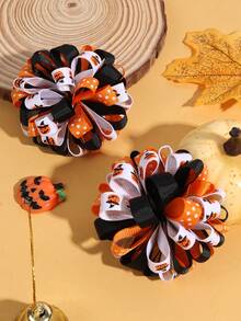 2PCS Halloween Pumpkin Print Bow Hair Clips For Women, Cute Barrettes Rave Accessories Hair Accessories For Women - Multicolor - View 7
