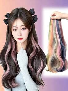 1pc Women Green Highlighted Hair Extension Piece, Invisible Realistic Long Airy Hair Extensions, Invisible Realistic Long...Hair Strands, Trimmable Length - Green - View 8