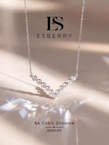 ESBERRY 1pc Elegant Cubic Zirconia Pendant Necklace, Exquisite Women's Jewelry Gift, Suitable For Birthday, Party, Holiday - V-shaped Diamond Necklace - View 3
