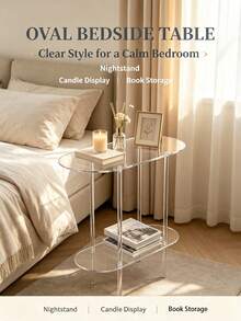 Acrylic Oval/Rectangular Side Table, Double-Layer Transparent Bedside Cabinet, Modern Transparent End Table, Suitable For Bedroom And Living Room, Can Be Used As Display Stand And Book Storage - Multicolor - View 4