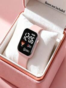 6/1pc Fashionable Minimalist Elegant Cute Square Digital Display Heart Pattern Decorative LED Screen Electronic Watch, Matching Butterfly Jewelry Set Including Necklace, Bracelet, Earrings And Ring. Perfect For Girls To Wear At Parties, Holidays And Other Occasions. Also The Best Gift Choice For Mothers And Friends On Mother's Day, Back To School Season, Easter And More. (Gift Box Not Included) - Multicolor - View 5