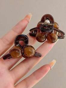 2pcs/1pc Tortoise Shell Beaded Mini Hair Clips, Small Non-Slip Hair Claw, Elegant Women's Hair Accessories, Suitable For Daily, Commute, Casual, Date, Travel - Multicolor - View 4