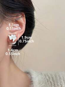 1 Pair French Style Gentle Geometric Flower Faux Pearl Front & Back Stud Earrings Suitable For Women Daily Wear And Gatherings - Golden Yellow+White - View 4