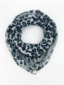 1pc Animal Leopard Print Polyester Fiber Scarf, Soft Ultra-Thin All-Season Decorative Style, Multiple Leopard Print Colors Available, Faux Pearl Magnetic Buckle - Multicolor - View 12