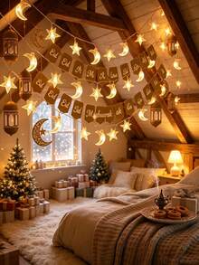 Star Moon Shaped LED Warm Light String, Battery Powered, Multi Specifications, For Christmas Ramadan Bedroom Dining Party Home Decor - Star and Moon Light String - View 10