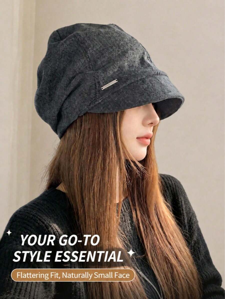 1 chiếc mũ xô nữ dáng rộng xếp ly vân wash, vành sâu tôn mặt, mũ thường ngày phong cách streetwear đa năng, phù hợp mùa xuân, thu, đông, đi làm, đi làm hằng ngày, du lịch, dã ngoại - A - Xem 1