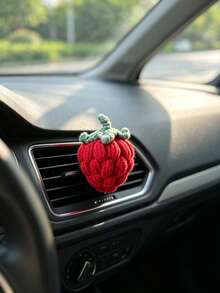 1pc Handmade Woven Strawberry Car Air Vent Decor, Women's Car Interior Air Conditioning Vent Ornament - A - View 4