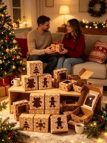 9pcs/Set Vintage-Style Christmas Gift Boxes Featuring A Clear Window And Kraft Paper Construction; Available In Designs Including Bells, Christmas Trees, And Reindeer-Perfect For Christmas Gifts, Birthdays, And Party Favors. - Multicolor - View 6