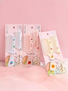 2 Pcs Fruit Pattern Comb Set - Durable ABS Plastic Rat Tail Comb With Fine & Wide Teeth For Smoothing Styling, Suitable For All Hair Types - Multicolor - View 2