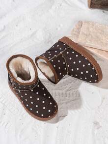 1 Pair Kids Snow Boots, Polka Dot Fashion Winter Thermal Lined Warm Slip-On Easy On & Off - Brown - View 4
