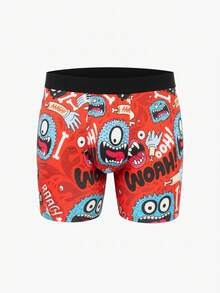 1Pc Red Halloween Novelty Men Boxer Briefs, Spooky Monster Bone Graffiti Print,Soft Smooth Skin-Friendly Fabric,Fun Gift For Boyfriend Halloween Party - Multicolor - View 2