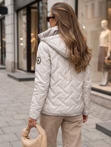 Women's Quilted Hooded Jacket With Detachable Hood, Zip Front And Side Pockets - Light Grey - View 4
