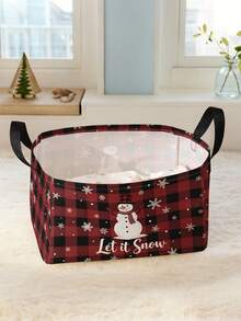 1pc Storage Basket, Sundries Basket, Stationery Basket, Fabric Storage Bin, Large Capacity & Foldable, Snowman Pattern Print, Perfect For Storing Stationery, Jewelry And Small Items - Multicolor - View 4