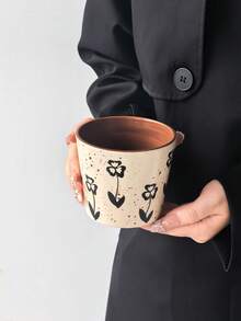 1 buah Mug Keramik Vintage Lukisan Tangan dengan Warna Kontras, Kucing & Hati Lucu / Cangkir Kopi Bunga Hitam, Cangkir Minum Rumahan - MultiWarna - View 11