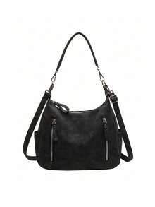 Large Capacity Women Bag,Versatile Retro Crossbody Bag,Textured Shoulder Tote Bag,Minimalist Underarm Bag,Fashionable & Unique,Exquisite Shoulder Bag - Black - View 8