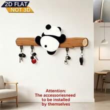 2D Flat, 2D Graphic Design, Modern Playful Panda Wooden Multi-Functional Key Hook, Wall Decor, Entryway Decor, Room Decor, Villa Decor, Seasonal Home Decor, Excellent Decorative Storage Gift - View 4
