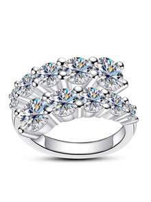 ANU JEWEL 4.2CT Moissanite Double Layer Ring S925 Silver Double Layer Open Ring Non-Adjustable Moissanite Wedding Ring Suitable For Gift - White - View 18