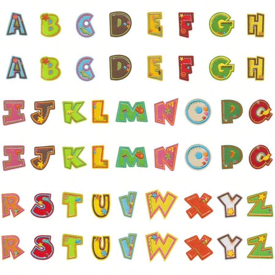 52pcs Uppercase & Lowercase Colorful Letter Embroidery Patches, DIY Handmade Fabric Applique, Iron-On Patch Decor For Backpacks, Hats - 52 Letters - View 1