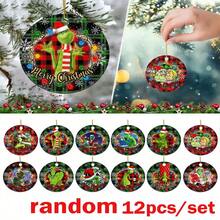 The Grinch The 12/6/2Pcs Acrylic Round ‑Themed Christmas Tree Hanging Ornament, Plaid & Festive Print Pattern, Perfect For Christmas Home Decor, And Ideal As Xmas Tree Decoration And Holiday Creative Gift. - Multicolor - View 9