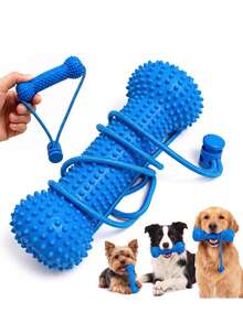 Dog Teething Toy, Rubber Material, 2-In-1 Dental Cleaning Aid, Toy For Teething Puppies, Blue, Dog Dental Care Toy With Adjustable Strap, Suitable For Small And Medium-Sized Dogs. - Blue - View 2