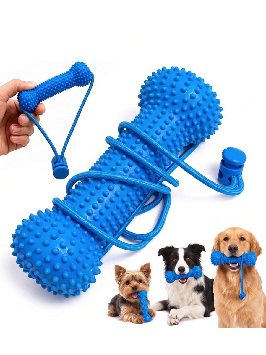 Dog Teething Toy, Rubber Material, 2-In-1 Dental Cleaning Aid, Toy For Teething Puppies, Blue, Dog Dental Care Toy With Adjustable Strap, Suitable For Small And Medium-Sized Dogs. - Blue - View 1