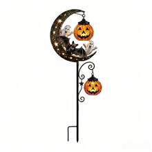 2D Acrylic Halloween Garden Stakes Decor, Bat, Ghost, Pumpkin, Moon Shapes, Outdoor Yard Lawn Ground Stakes Decoration, Vintage Crescent Moon Ornament, Spooky Entrance Sculpture, Halloween Party Yard Decoration, Halloween Patio Decoration, For Decorative Use Only, No Lights - A - View 8