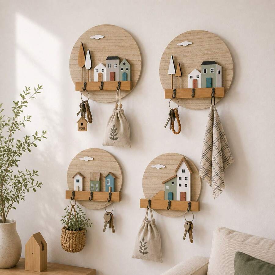 Wooden Wall-Mounted Hook Rack, No-Drill Entryway Key Storage Rack, Modern Minimalist Nordic Style Coat & Hat Rack, Space-Saving Wall Storage Rack, Suitable For Jackets, Hats, Bags, Keys, Towels, Bedroom, Hallway, Bathroom, Mudroom, Creative Christmas Gift - View 1
