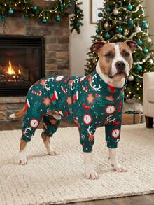 1PC Christmas Dog Pajamas - Soft Warm And High Stretch Full Coverage Pet Rompers, Anti Licking & Bug Protective Jumpsuit For Small Medium Large Dogs, Christmas All Over Printing Dog Clothes - Cartoon Christmas Reindeer Pattern - Multicolor - View 10