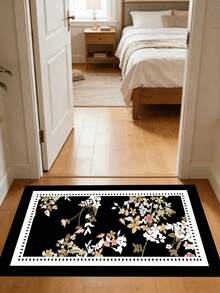 1pc Black Background Vintage Floral Branch Diatom Mud Mat, 3.5mm Cuttable, Water Absorbent & Non-Slip, Kitchen Carpet Bathroom Floor Mat Outdoor Garden Decor Multi-Scene Applicable - Multicolor - View 11