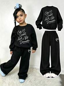 Atasan dan Celana Lengan Panjang Leher Bulat dengan Motif Kartun Anak Perempuan - Hitam - View 1